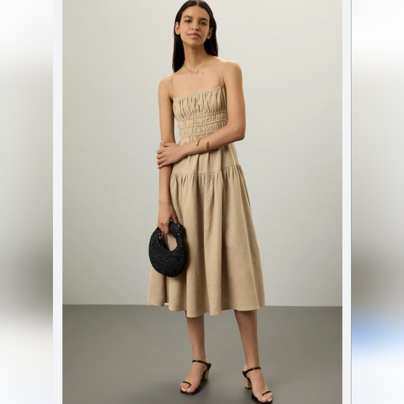 WeWoreWhat Dresses & Skirts - WeWoreWhat Scrunchie Taupe Linen Midi Dress Size S